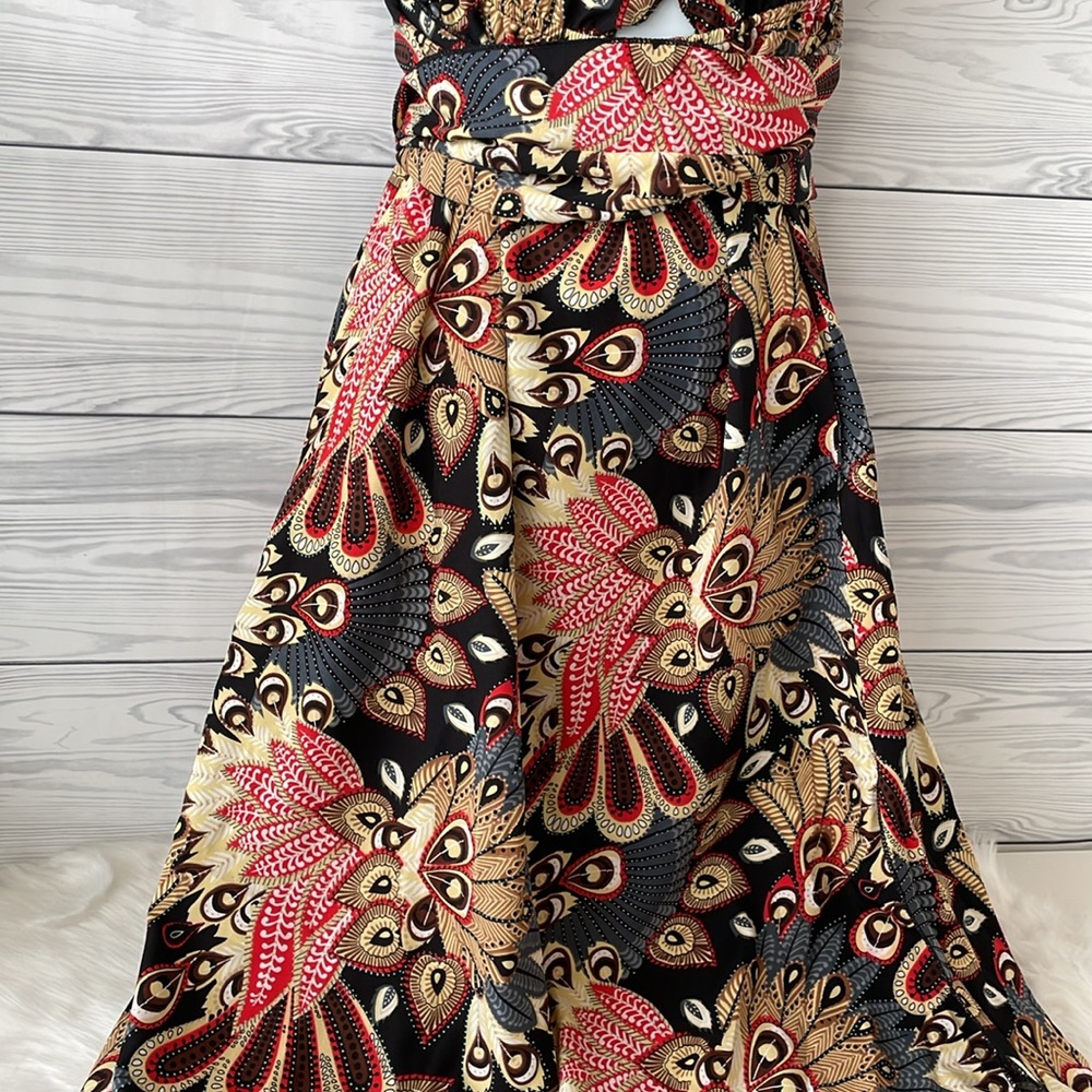 Feather Print Cross Strap Sleeveless High Waist Dress - Picture 9 of 14